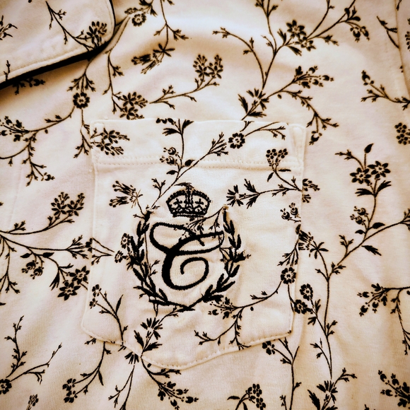 Black & White Floral Charter Club Cotton Blend Pajamas Monogram C Two Piece XL - Picture 8 of 16